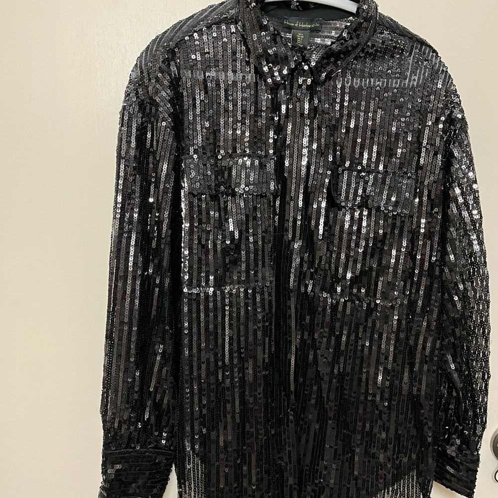 House of Harlow Black Shimmering Striped Lightweight Jacket